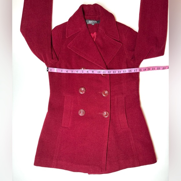 Kenneth Cole Women's Double-Breasted Wool Blend Dark Red Pea Coat Size- 2 - Picture 4 of 9